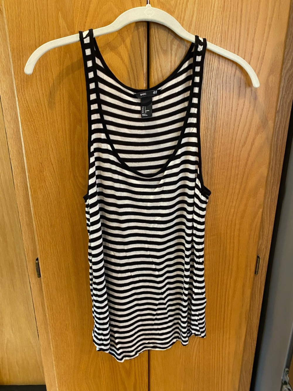 H&M Striped Crew Neck Top in Black and Cream